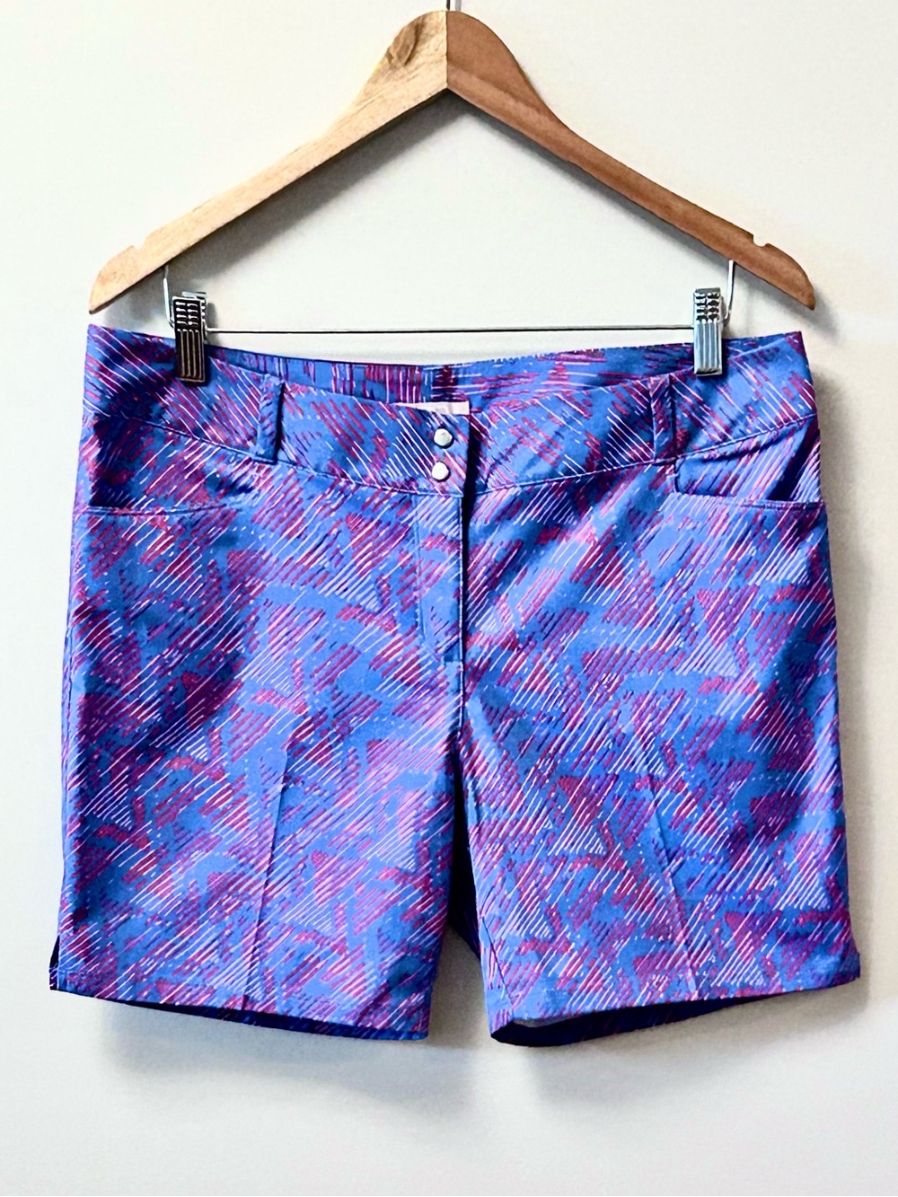 Adidas W Print 7” Activewear Bermuda Short Baja Blue Women's Size 12 NEW